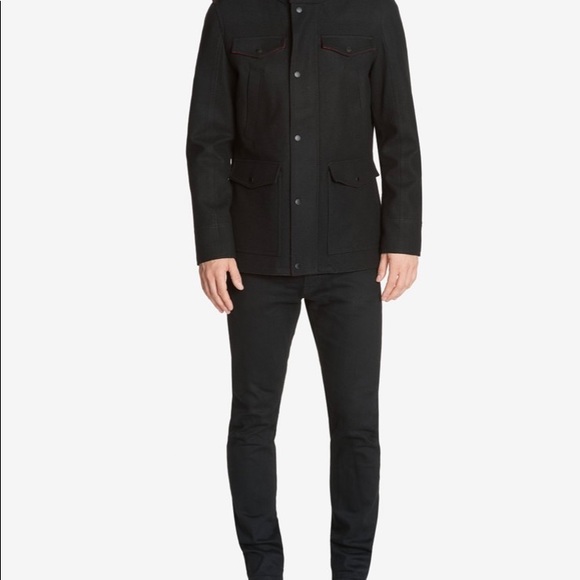 Guess Mens Military-Inspired Coat with Plaid Detail - Picture 2 of 12